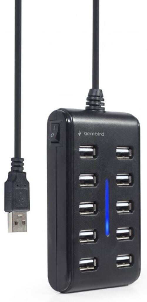 UHB-U2P10P-01 GEMBIRD 10-PORT USB 2.0 HUB, BLACK A