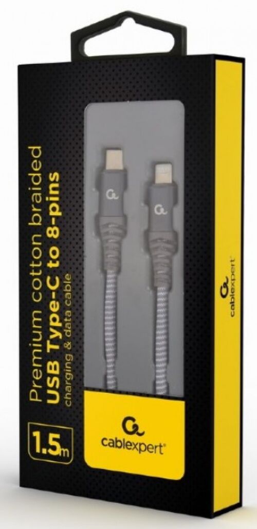 CC-USB2B-CM8PM-1.5M GEMBIRD PREMIUM COTTON BRAIDED USB TYPE-C TO 8-PINS CHARGING & DATA CABLE, 1.5M