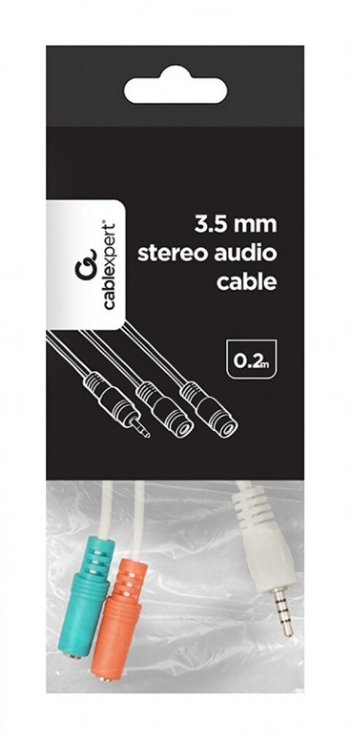 CCA-417W GEMBIRD 2X 3.5 MM(SLUSALICE I MIKROFON) ADAPTER NA 1X 3.5MM(4 PIN) CABLE, 0.2 M BELI FO