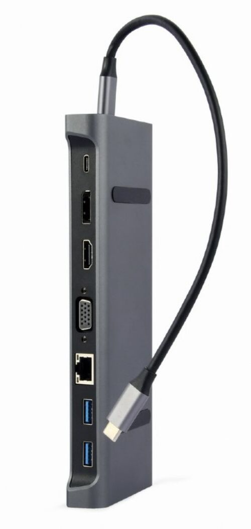 A-CM-COMBO9-02 GEMBIRD USB TYPE-C 9-U-1 ADAPTER HUB3.0 + HDMI + DISPLAYPORT + VGA + PD + LAN A