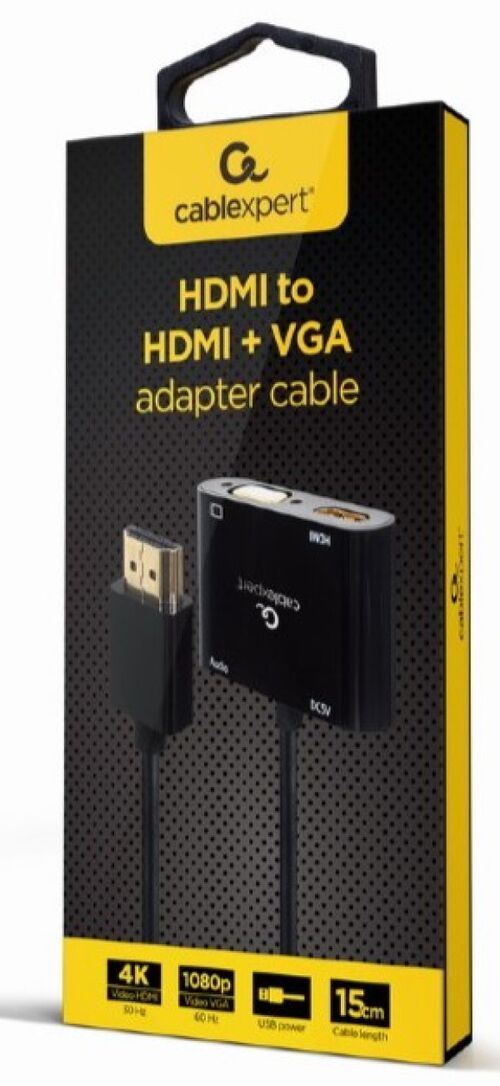 A-HDMIM-HDMIFVGAF-01 GEMBIRD HDMI MALE TO HDMI FEMALE + VGA FEMALE + AUDIO ADAPTER CABLE, BLACK