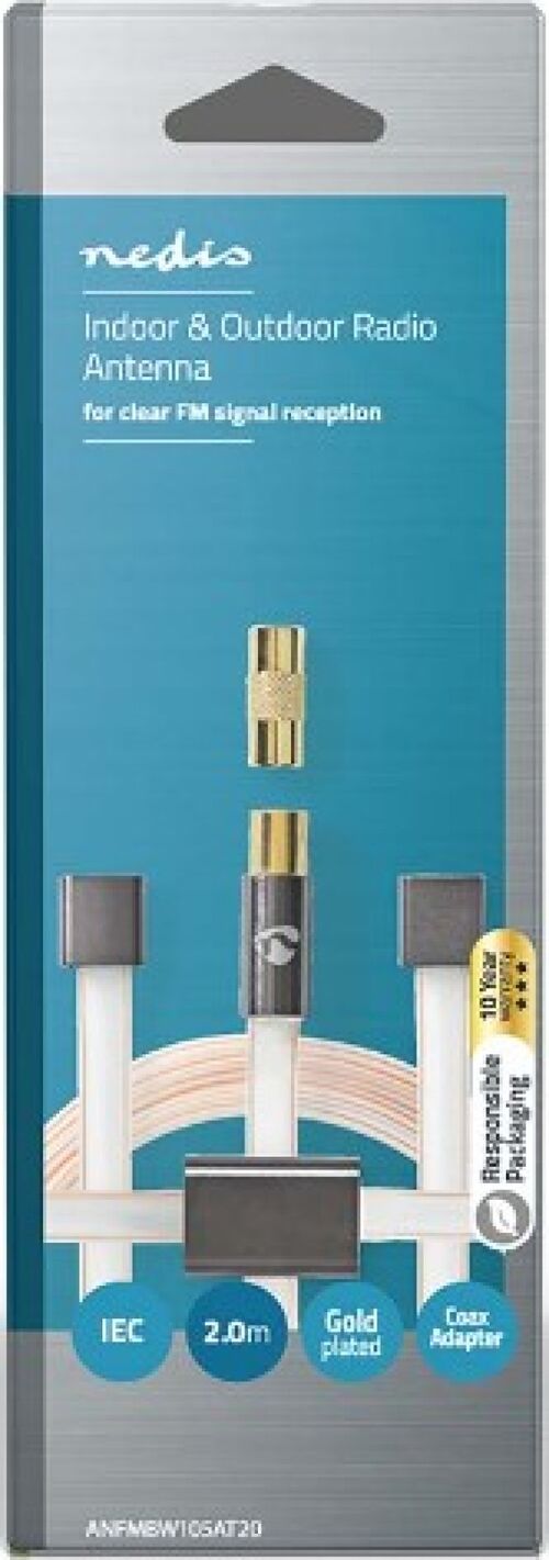 ANFMBW105AT20 FM ANTENA IEC KOAKSIJALNI MU&#353;KI, GOLD PLATED, 50OHM, UNSHIELDED, 2M, PVC