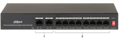 DAHUA POE SWITCH PFS3010-8ET-65 10/100 RJ45 PORTS, POE 8 KANALA, UPLINK 2XGBIT