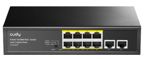 CUDY FS1010P 8-PORT 10/100M POE+ SWITCH, 2 UPLINK 10/100M, 120W, 250M,4KV STEEL (ALT.PFS3009-8ET-96)