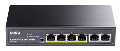 CUDY FS1006P 6-PORT 10/100M POE+ SWITCH, 60W INTERNAL MAX 32W/POE, UPLINK, 250M (ALT.PFS3006-4ET-60)