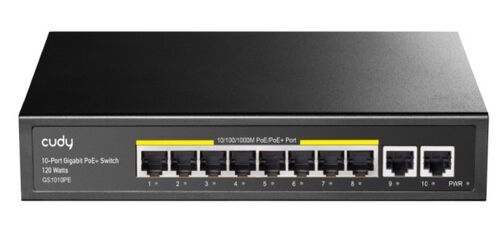 CUDY GS1010PE 8-PORT GBIT POE+ SWITCH WITH 2 GBIT UPLINK PORTS 120W, STEEL CASE