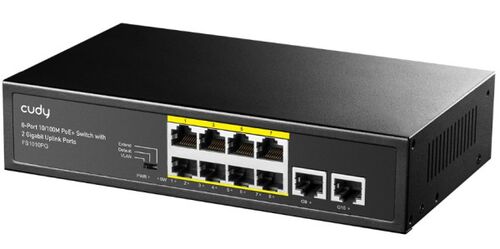 CUDY FS1010PG 8-PORT 10/100M POE+ SWITCH, 2UPLINK 10/100/1000M, 120W, 250M, STEEL (ALT.PFS3010-8ET)