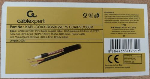 KABL-COAX-RG59+2X0.75 CCA/PVC/300M KOAKSIALNI KABL SA NAPOJNIM KABLOM 2X0,75MM BLACK 300M