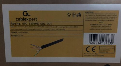 UPC-5290ME-SOL-OUT GEMBIRD, UTP CAT.5E OUTDOOR+SAJLA, SOLID 24AWG, PREMIUM CCA KOTUR PUN PRESEK 305M