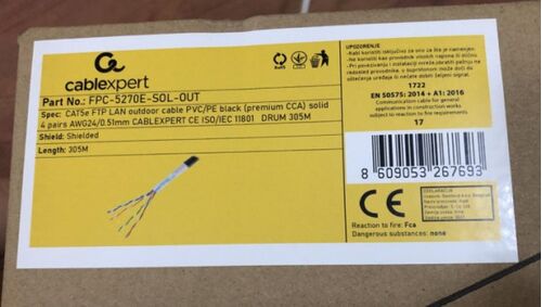 FPC-5270E-SOL-OUT GEMBIRD, FTP CAT.5E OUTDOOR, SOLID 24AWG, 0.51MM PREMIUM CCA KOTUR PUN PRESEK 305M