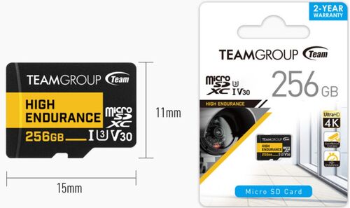 TEAMGROUP MICRO SDXC 256GB HIGH ENDURANCE UHS-I U3 V30,100/50MB/S, THUSDX256GIV3002 ZA VIDEO NADZOR!