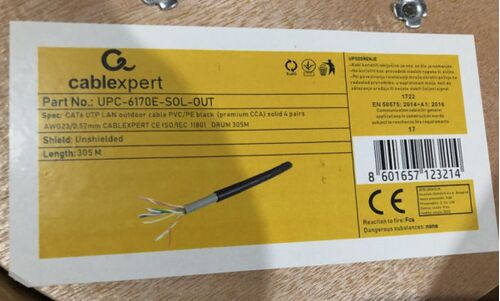 UPC-6170E-SOL-OUT GEMBIRD, UTP CAT.6 OUTDOOR, SOLID 23AWG, 0.57MM PREMIUM CCA KOTUR PUN PRESEK 305M