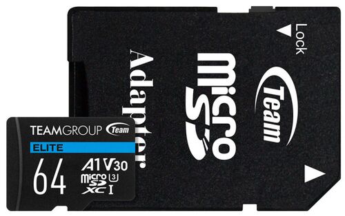 TEAMGROUP MICRO SDXC 64GB ELITE, UHS-I U3 V30 A1, 100/50MB/S +SD ADAPTER TEAUSDX64GIV30A103