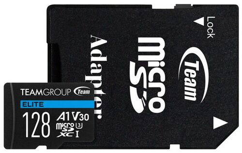 TEAMGROUP MICRO SDXC 128GB ELITE, UHS-I U3 V30 A1, 100/50MB/S +SD ADAPTER TEAUSDX128GIV30A103