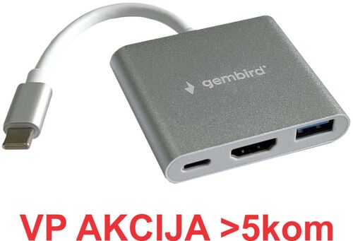 A-CM-HDMIF-05 ** GEMBIRD TYPE-C TO HDMI + USB3.0 + PD ALUMINIUM (ALT.A-CM-HDMIF-02-SG 735)