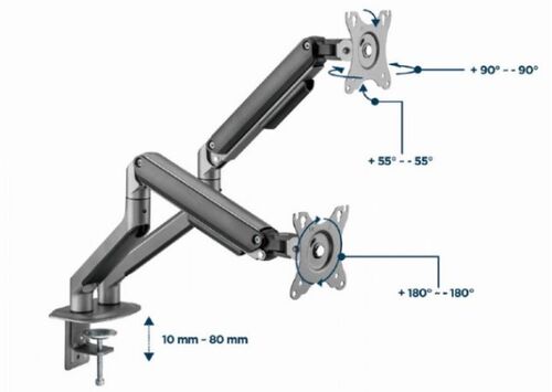 MA-DA2-05 GEMBIRD PODESIVI DUPLI STONI DRZAC ZA MONITOR, TILT, 17-32 MAX.9KG