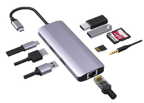 A-CM-COMBO9-06 ** GEMBIRD USB-C 9-IN-1 MULTI-PORT RJ45+USB3.0+SD+USB-C+HDMI+USB2.0+3,5MM (1359)