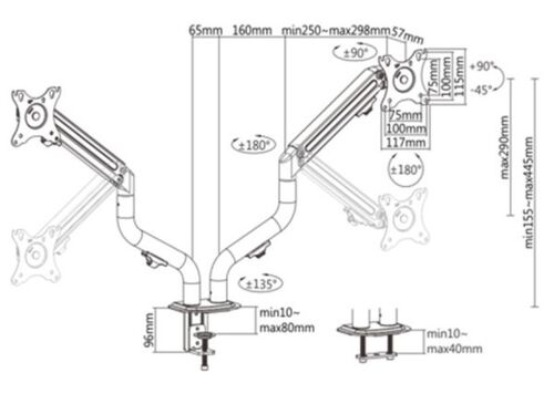 MA-DA2-02 GEMBIRD PODESIVI DUPLI STONI DRZAC ZA MONITOR, TILT,17-27 MAX.2X8KG (ALT.MA-DA2-05) FO