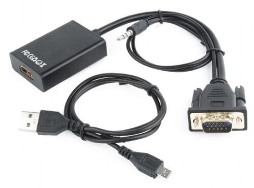 A-VGA-HDMI-01 GEMBIRD VGA TO HDMI AND AUDIO CABLE, SINGLE PORT, BLACK WITH AUDIO