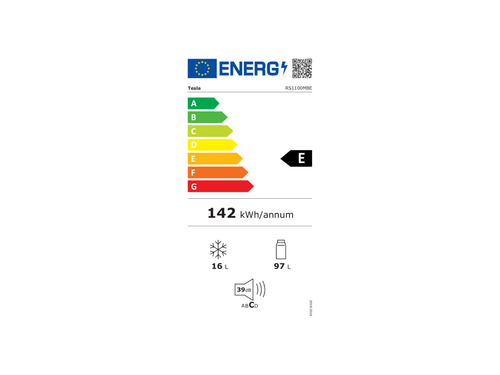 FRIŽIDER TESLA RS1100MBE JEDNA VRATA/RUČNO OTAPANJE/E/97+16L/84,5X55,3X57,4CM/CRNA