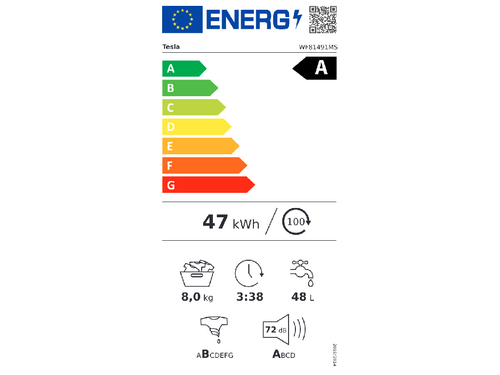 VEŠ MAŠINA TESLA WF81491MS 8KG/1400RPM/INVERTER/SIVA