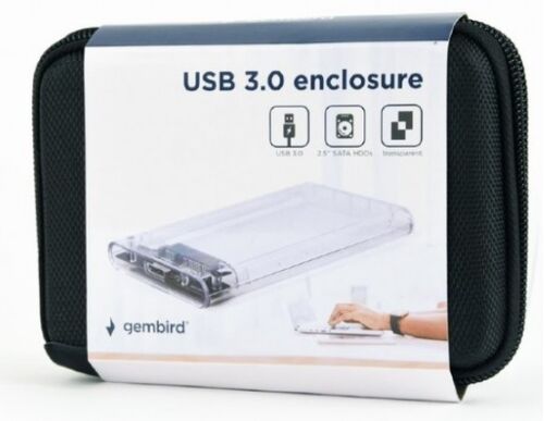 EE2-U3S9-6 GEMBIRD USB 3.0 EXTERNO KUCISTE ZA 2.5 SATA HARD DISKOVE 9,5MM TRANSPARENTNI + FUTROLA A