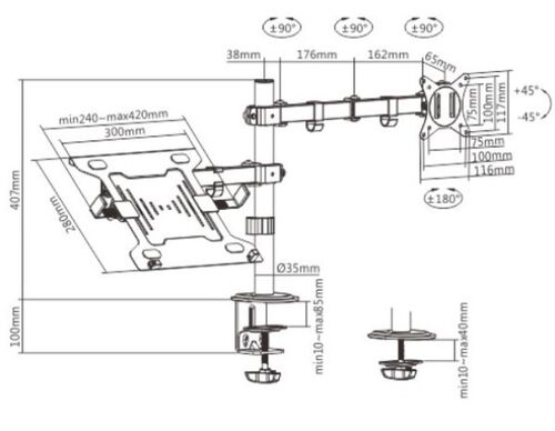 MA-DA-03 GEMBIRD PODESIVI STONI DRZAC ZA MONITOR TILT, 17-32 MAX.9KG + NOSAC ZA LAPTOP