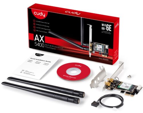 CUDY WE3000 AX5400 WI-FI 6E + BT5.2 PCI EXPRESS ADAPTER 2.4+5GHZ, 2X5DBI DETACHABLE ANTENNA