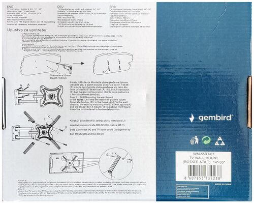 WM-55RT-07 ** GEMBIRD ROTATE/TILT VESA MAX. 40X40CM 14-55 MAX.20KG (819)