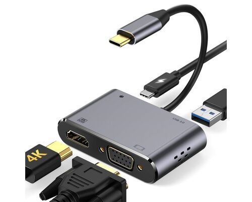 E-GREEN ADAPTER USB 3.1 TIP C (M) - HDMI+VGA+ 3.0 USB + TIP C