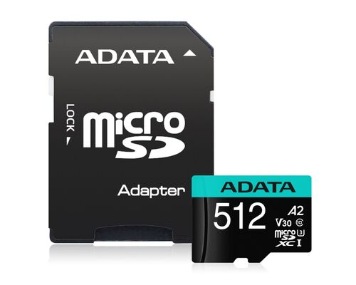 A-DATA MEMORIJSKA KARTICA UHS-I U3 MICROSDXC 512GB V30S CLASS 10 + ADAPTER AUSDX512GUI3V30SA2-RA1