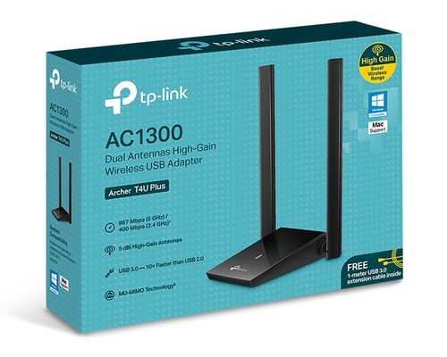 TP-LINK ARCHER T4U PLUS AC1300 DUAL ANTENNAS HIGH-GAIN WIRELESS USB ADAPTER