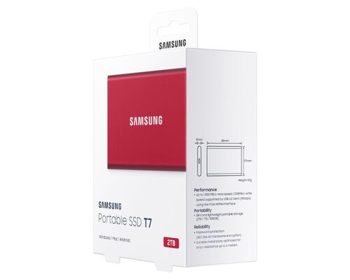 SAMSUNG PORTABLE T7 2TB CRVENI EKSTERNI SSD MU-PC2T0R