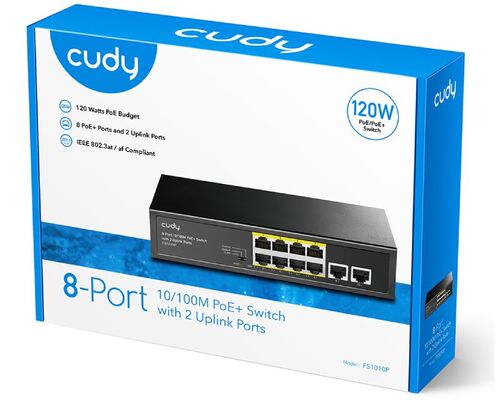 CUDY FS1010P 8-PORT 10/100M POE+ SWITCH WITH 2 UPLINK PORTS