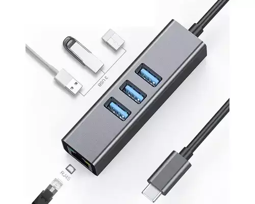 ADAPTER-KONVERTER USB TIP C-3XUSB 3.0+RJ45 LINKOM