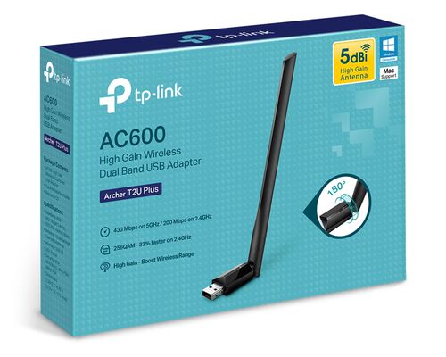 TP-LINK ARCHER T2U PLUS AC600 HIGH GAIN WIRELESS 600MB/S DUAL BAND USB ADAPTER