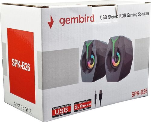 SPK-B26 * GEMBIRD STEREO ZVUCNICI BLACK LED, 2.0 INCH, 6W RMS (2X3W) USB PWR, VOLUME CONTROL, 3,5MM