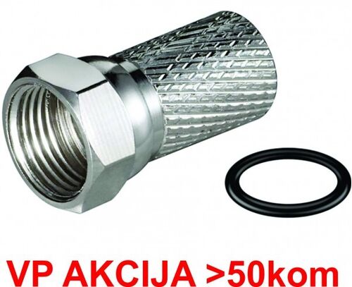 CON-FC-001RING **  F MALE CONNECTOR FOR RG6 CABLE, 6.6MM, ZINC,WITH WATER PROOF RING - MIN.25KOM(9)