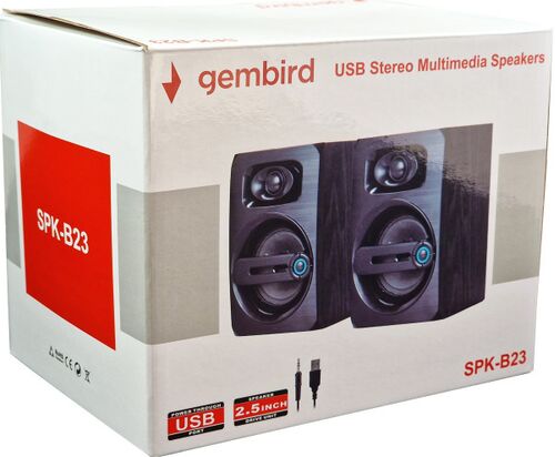 SPK-B23 * GEMBIRD STEREO ZVUCNICI BLACK WOOD, 2.5 INCH, 6W RMS (2X3W) USB PWR, VOLUME CONTROL, 3,5MM