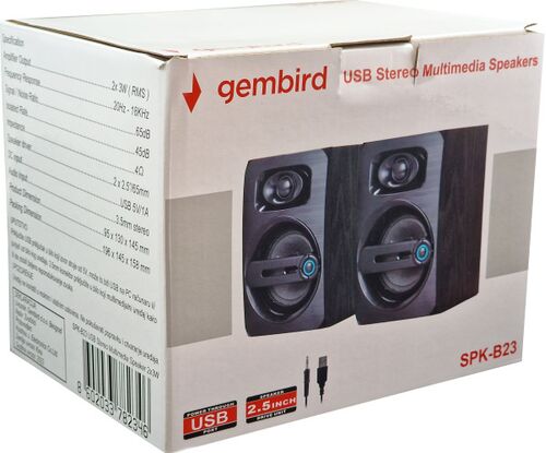 SPK-B23 * GEMBIRD STEREO ZVUCNICI BLACK WOOD, 2.5 INCH, 6W RMS (2X3W) USB PWR, VOLUME CONTROL, 3,5MM