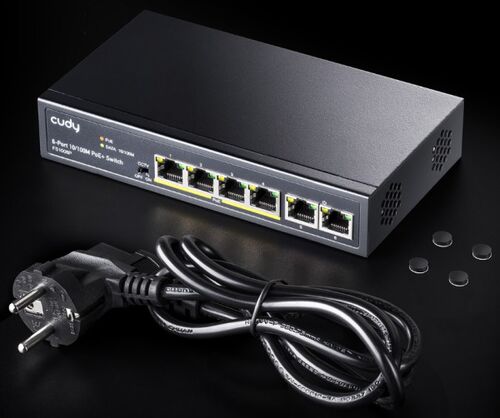 CUDY FS1006P 6-PORT 10/100M POE+ SWITCH, 60W INTERNAL MAX 32W/POE, UPLINK, 250M (ALT.PFS3006-4ET-60)