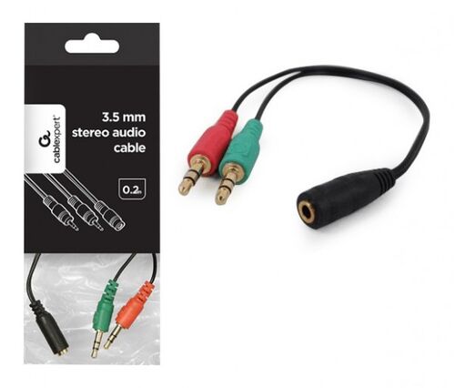 CCA-418 GEMBIRD 3.5MM HEADPHONE MIC AUDIO Y SPLITTER CABLE FEMALE TO 2X3.5MM MALE ADAPTER