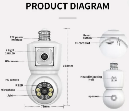 CAM-IP6MP-Q3 GMB KAMERA 6 MPIX MICROSD ICSEE XMEYE TWO-WAY VOICE 2X3,6MM SIJALICNO GRLO E27 *2195