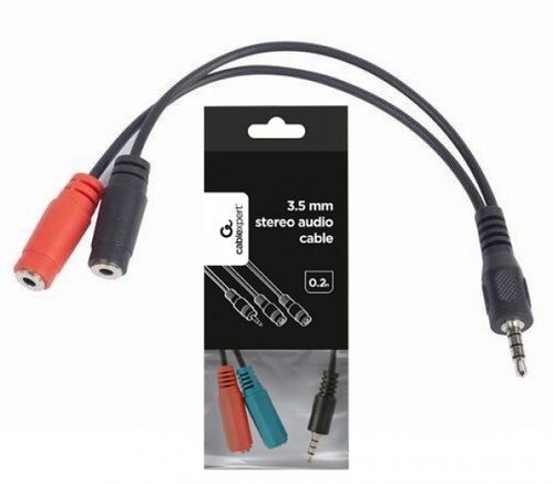 CCA-417 GEMBIRD 2X 3.5 MM(SLUSALICE I MIKROFON) ADAPTER NA 1X 3.5MM(4 PIN) CABLE, 0.2 M CRNI