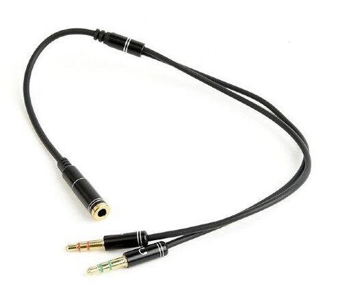 CCA-418M GEMBIRD 3.5MM HEADPHONE MIC AUDIO Y SPLITTER CABLE FEMALE TO 2X3.5MM MALE ADAPTER, METAL