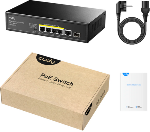 CUDY GS1005PTS1, 5-PORT 10/100/1000M GIGABIT 4POE+ 1RJ45 SWITCH WITH 1 SFP SLOT