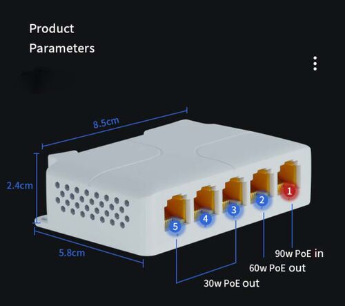 POE-EXT-14G 5 PORT, 1000MBPSPOE EXTENDER, 30/60W 8W/PORT, POE VOLTAGE 44-57VDC, 100M, 802.3AF/AT