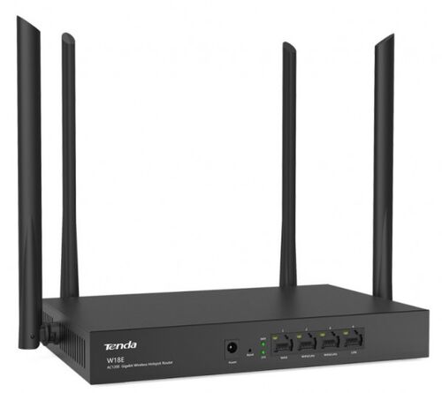 TENDA W18E AC1200 WIRELESS DUAL BAND RUTER 2.4+5GHZ, 1W/3L, GBIT, 128MB, 4X5DBI 12V/1A 50USERS 300M2