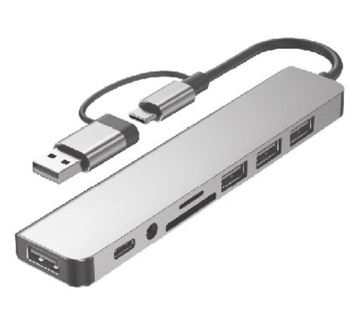 A-CM-COMBO8-06 ** GEMBIRD USB-A + USB-C MULTI-PORT 8-IN-1 USB3.0+USB2.0+SD+3.5MM+DATA (838)