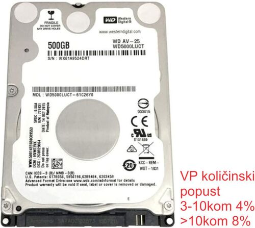 HDD 2.5 ** 500GB WD5000LUCT WD 16MB 5400RPM SATA 7MM